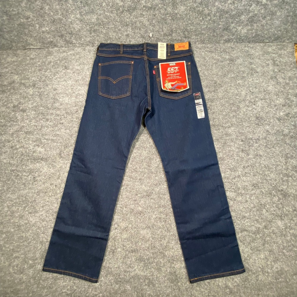Levis 557 Western Straight Mens Jeans 36x32 Dark Indigo Stretch Denim NWT